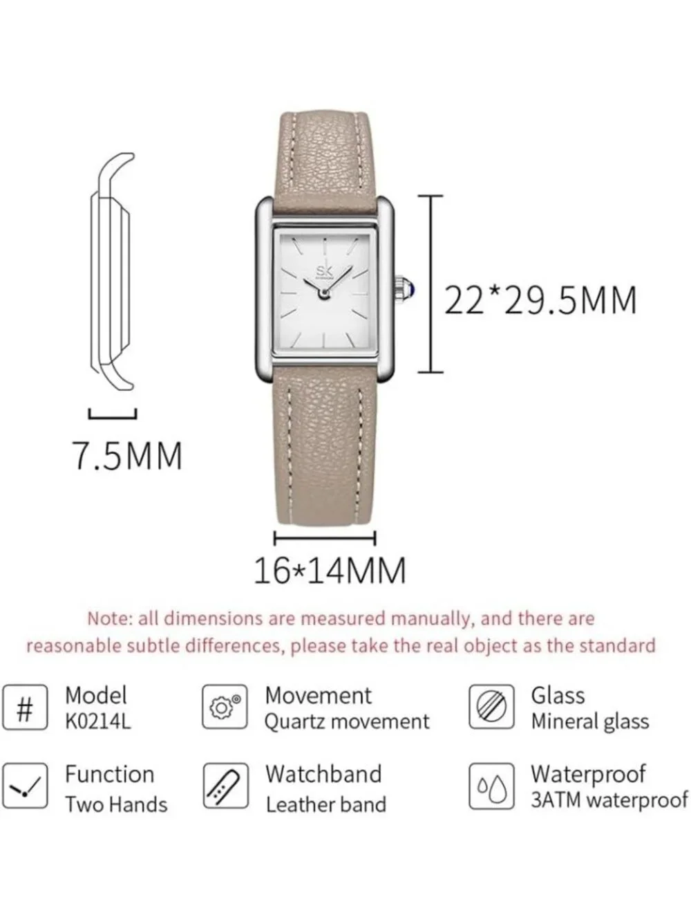 Women's Khaki Minimalist Vintage Square Leather Strap Vintage Classic Watches